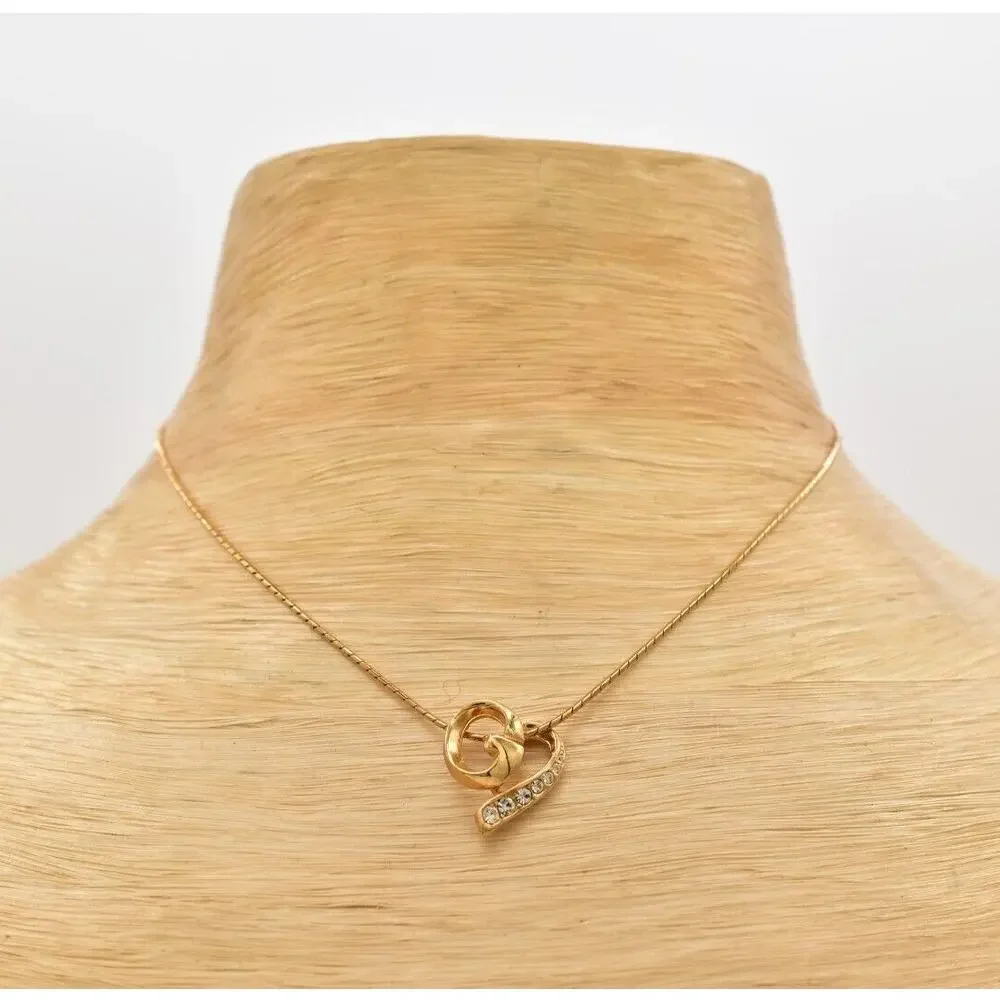 Givenchy Vintage Logo Heart Necklace Gold Crystal G Pendant Signed NOS 80s BinBD